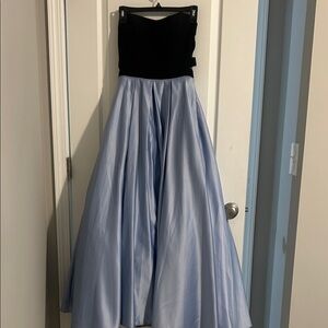 Elegant Black and Light Blue Strapless Gown